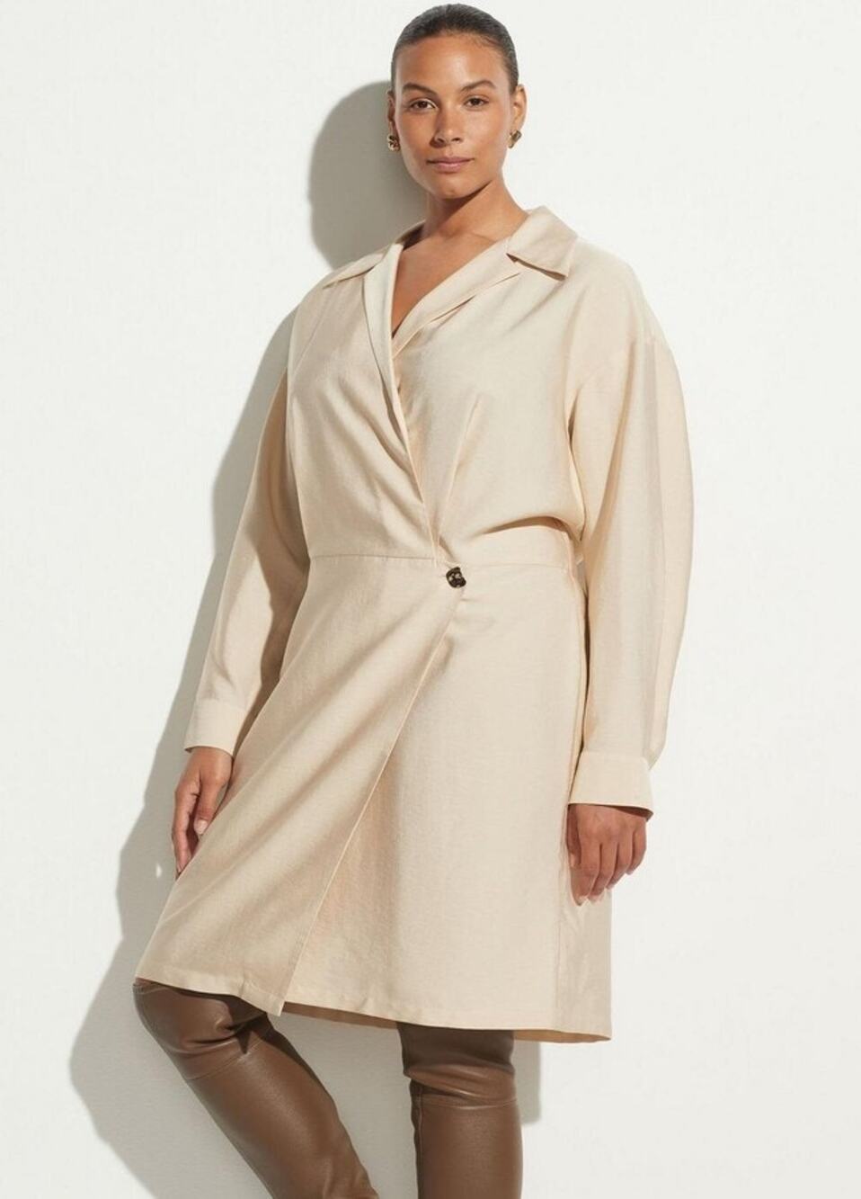 NEW VIINCE Plus Size Satin Long Sleeve Wrap Dress Ivory Size 20 $395